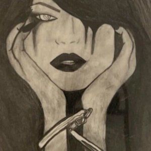 Handmade Sketch Woman Handcuffed - Framed